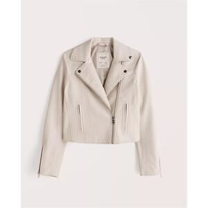 Abercrombie & Fitch Vegan Leather Moto Jacket - S - CREAM